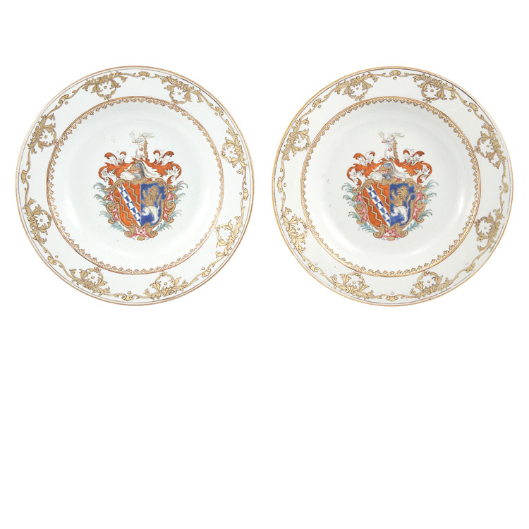 Appraisal: Two Chinese Export Armorial Porcelain Bowls Circa Each centering the