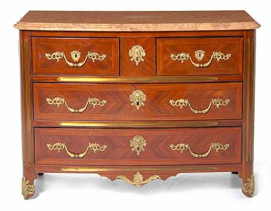 Appraisal: French Empire style kingwood and marbletop bowfront commode rectangular brown