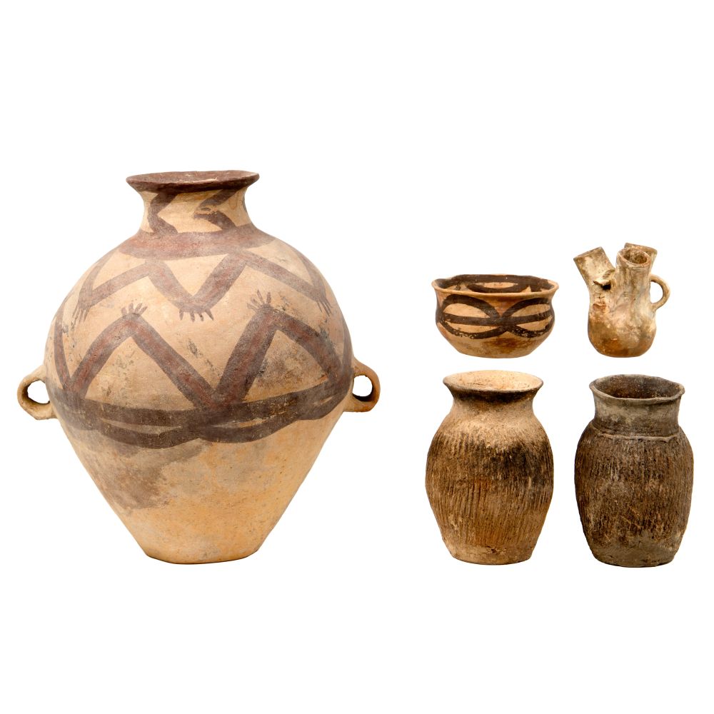 Appraisal: CHINESE MAJIAYAO POTTERY ASSORTMENT items including a larger light clay