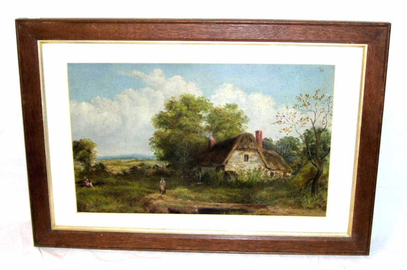 Appraisal: Thatched Cottage - Hubert Herkomer Oil on board of a