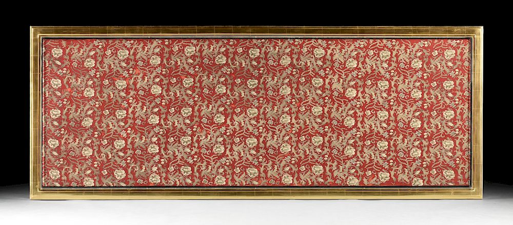 Appraisal: A TURKISH SILVER THREAD CHAIN STITCHED CRIMSON RED PANEL OTTOMAN