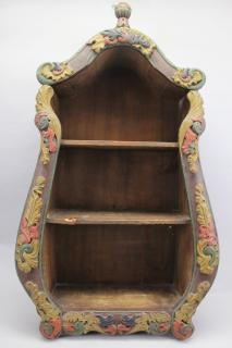 Appraisal: Antique Carved Polychrome Wall Shelf Antique Carved Polychrome Wall Shelf