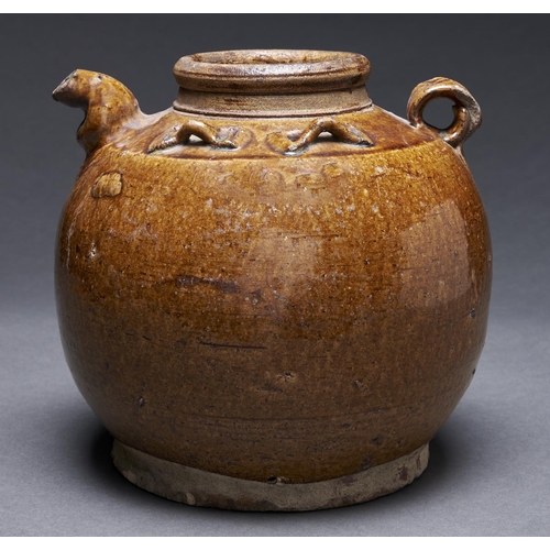 Appraisal: A South East Asian globular stoneware ewer with four bow