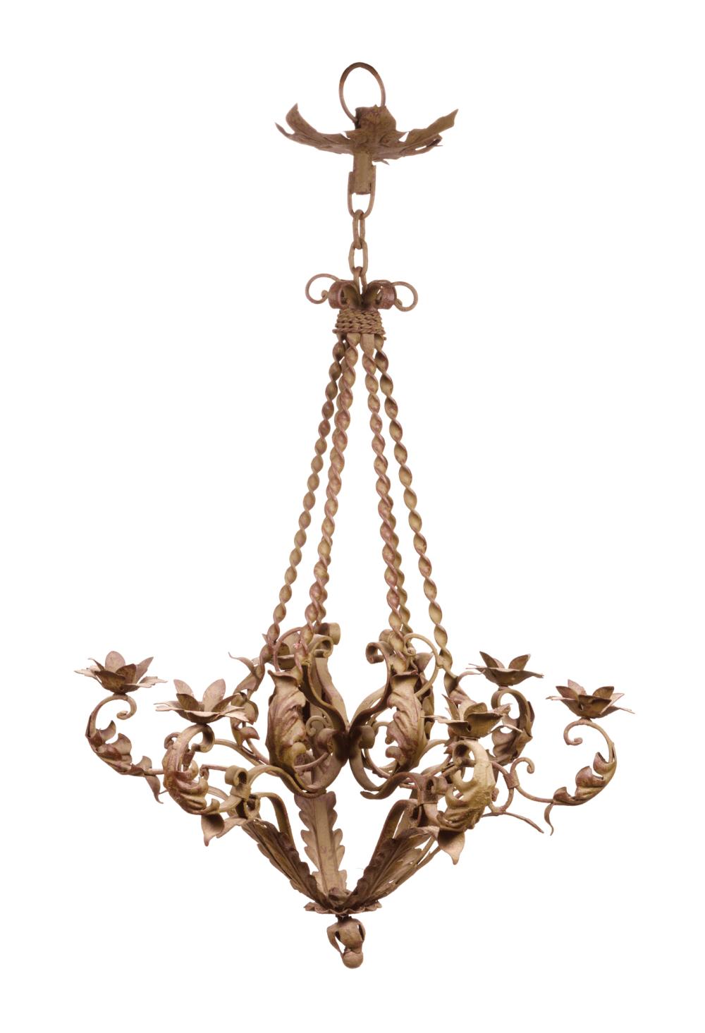 Appraisal: Antique French Tole and Wrought Iron Six-Light Chandelier th c