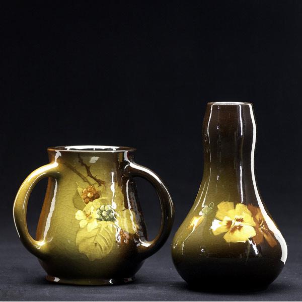 Appraisal: ROSEVILLE Rozane two vases painted with blossoms and Both artist