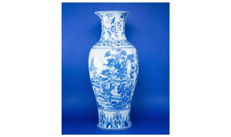 Appraisal: Oriental Blue and White Large Vase decoated with rustic life