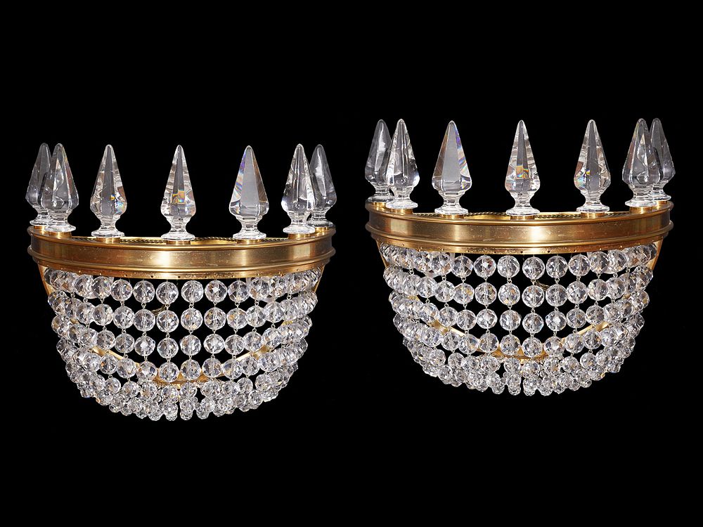 Appraisal: Pr Baccarat 'Crinoline' Crystal Gilt Sconces Pair of Baccarat crystal