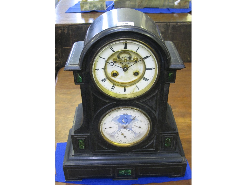 Appraisal: Victorian black slate mantle clock with three subsidiary dials and