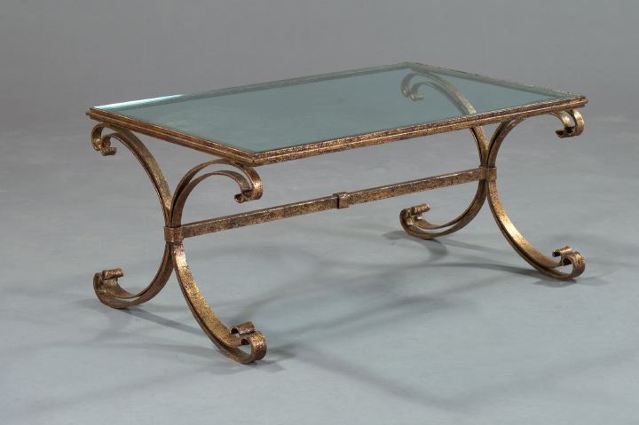 Appraisal: Large Italian Gilded Wrought-Iron and Plate Glass Cocktail Table of