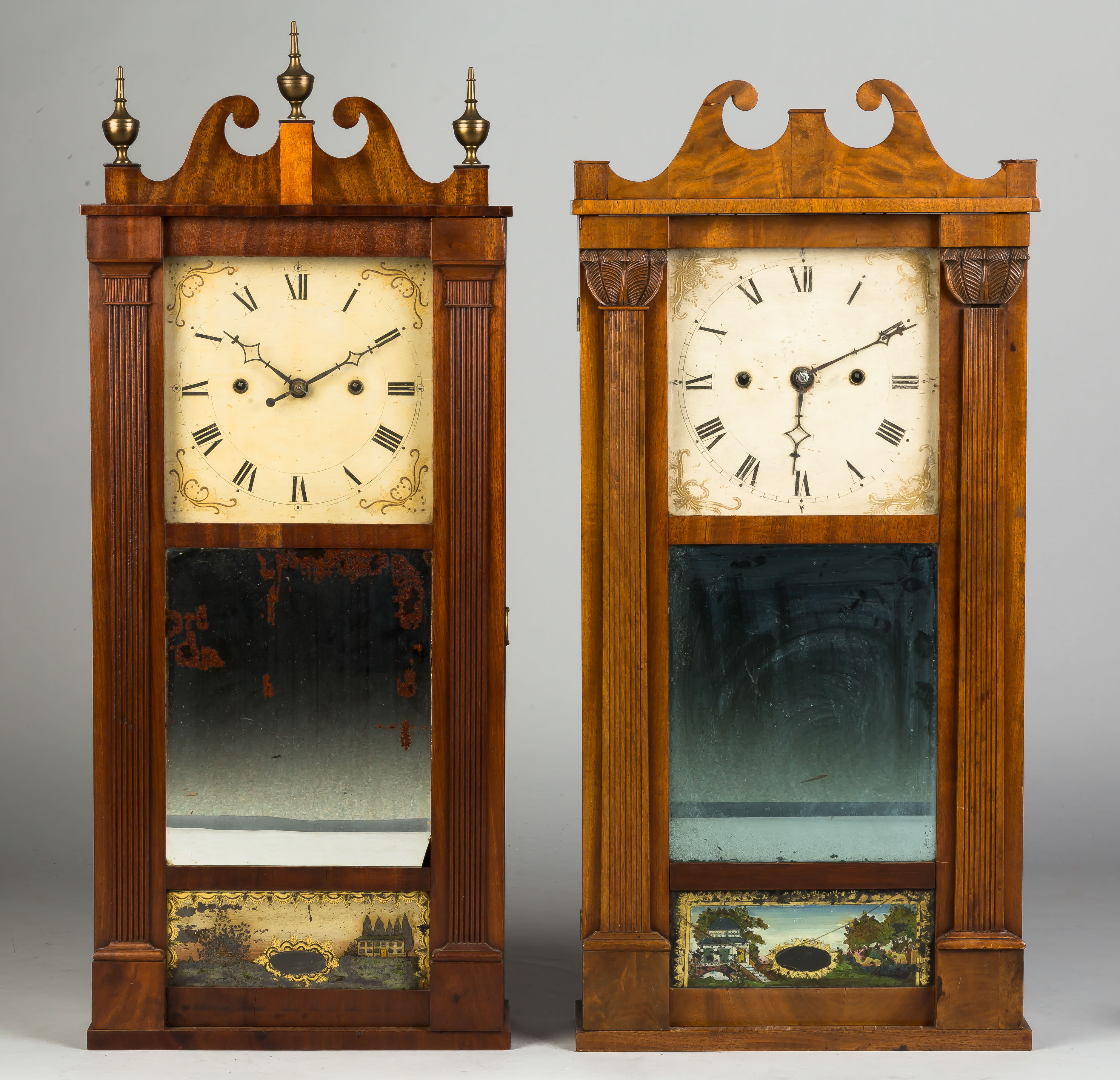 Appraisal: Two Transitional Shelf Clocks L Transitional Mahogany case with fluted