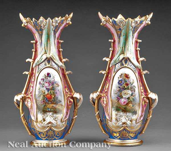 Appraisal: A Pair of Paris Porcelain Gilt and Polychrome Vases mid-