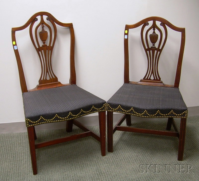 Appraisal: Near Pair of Federal Horsehair-style Upholstered Carved Mahogany and Cherry