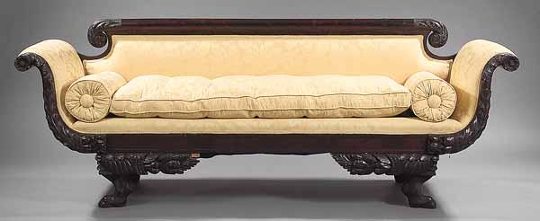 Appraisal: An American Classical Carved Mahogany Sofa early th c the