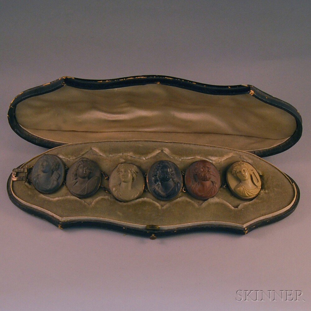 Appraisal: Lava Cameo Bracelet composed of six assorted portrait plaques some