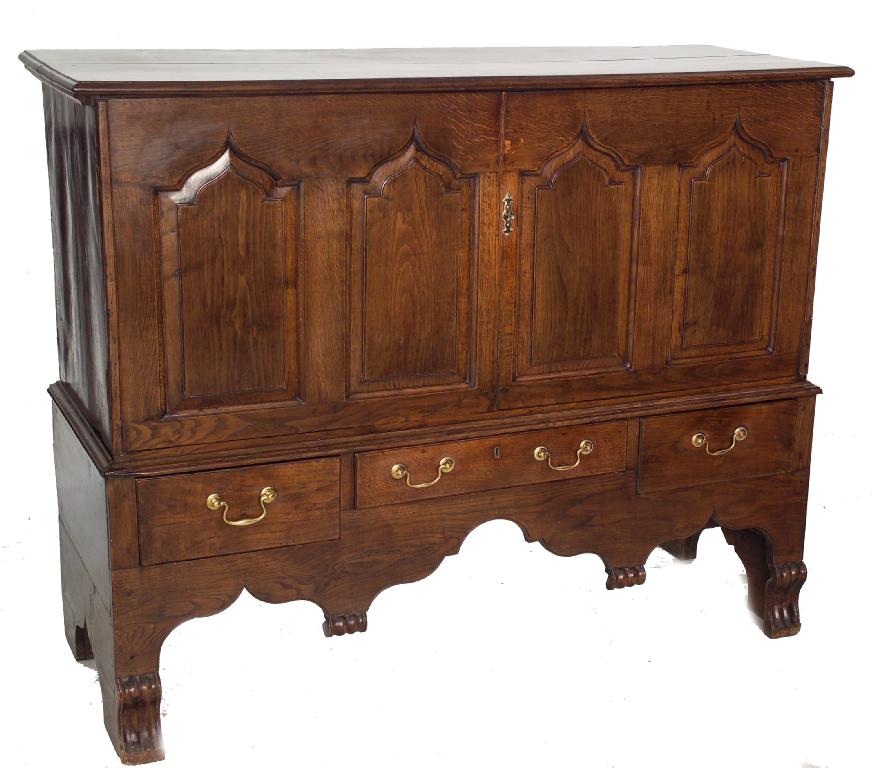 Appraisal: ATTRACTIVE GEORGE III OAK PRESS CUPBOARD POSSIBLY WELSH the moulded