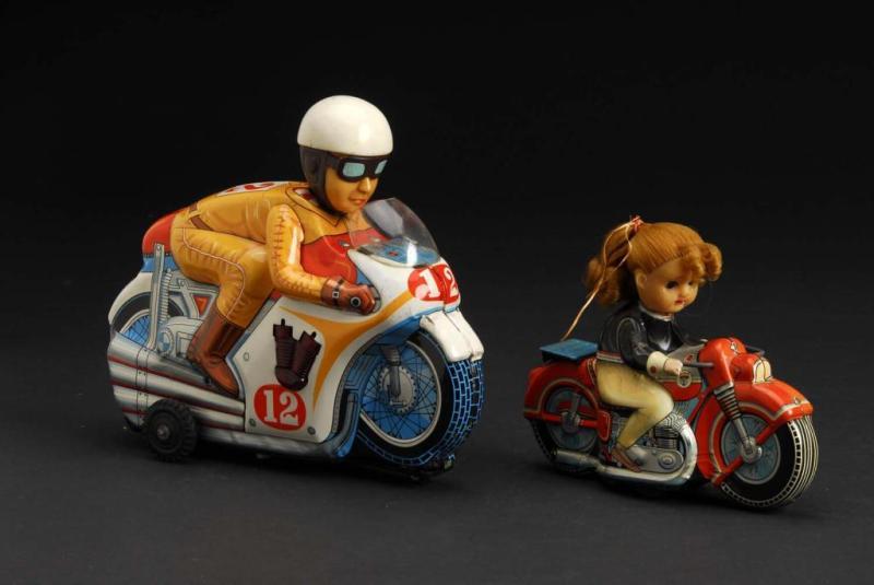 Appraisal: Lot of Tin Motorcycle Toys Description Japanese Friction toy is