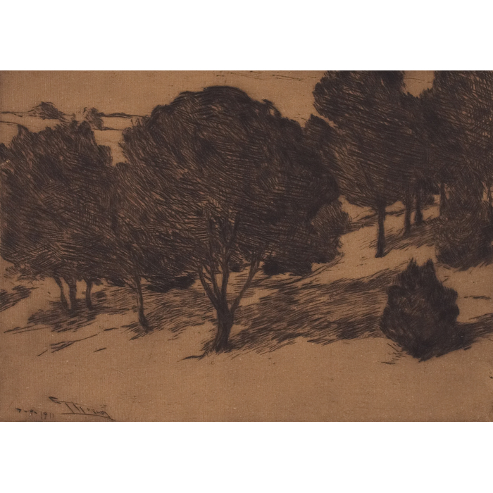 Appraisal: E T Hurley etching In Eden Park printed on brown