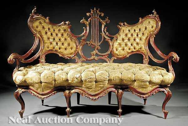 Appraisal: The Breakfast at Tiffany's Antique Italian Rococo Red-Painted Settee mid-