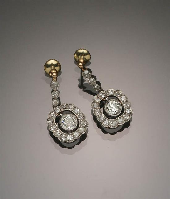 Appraisal: Pair of Edwardian -Karat Yellow-Gold Platinum-Topped and Diamond Pendant Pierced