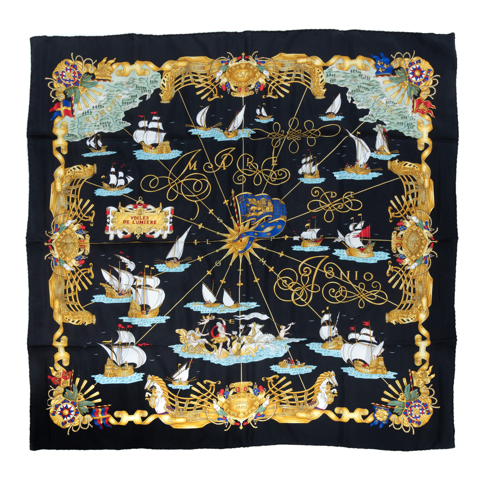 Appraisal: AN HERMES VOILES DE LUMIERE SCARF Black and multicolor Hermes