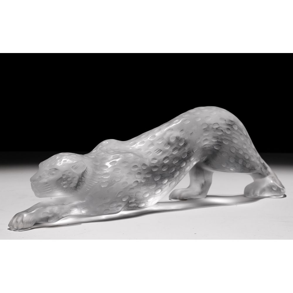 Appraisal: LALIQUE CRYSTAL ZEILA PANTHER FIGURINEFrosted figurine of a cat crouching