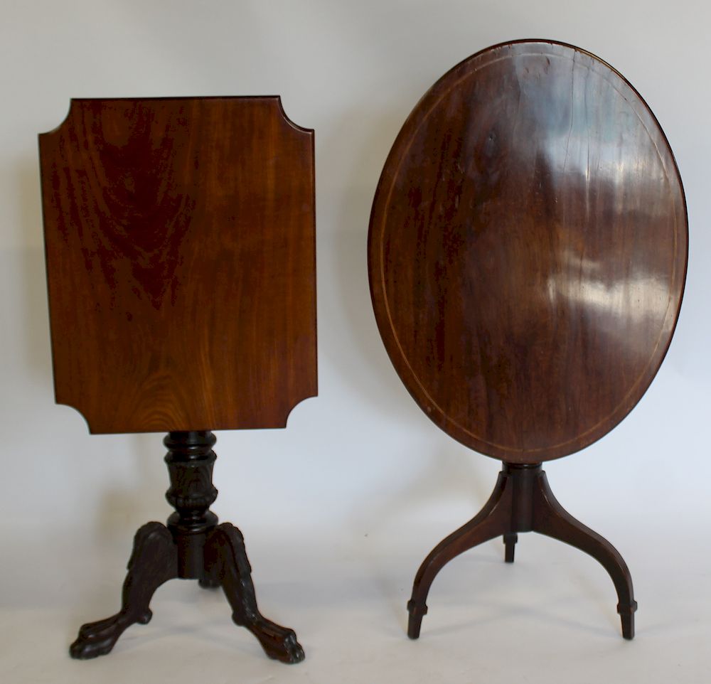 Appraisal: Lot Of Antique Mahogany Tilt Top Tables One Edwardian oval