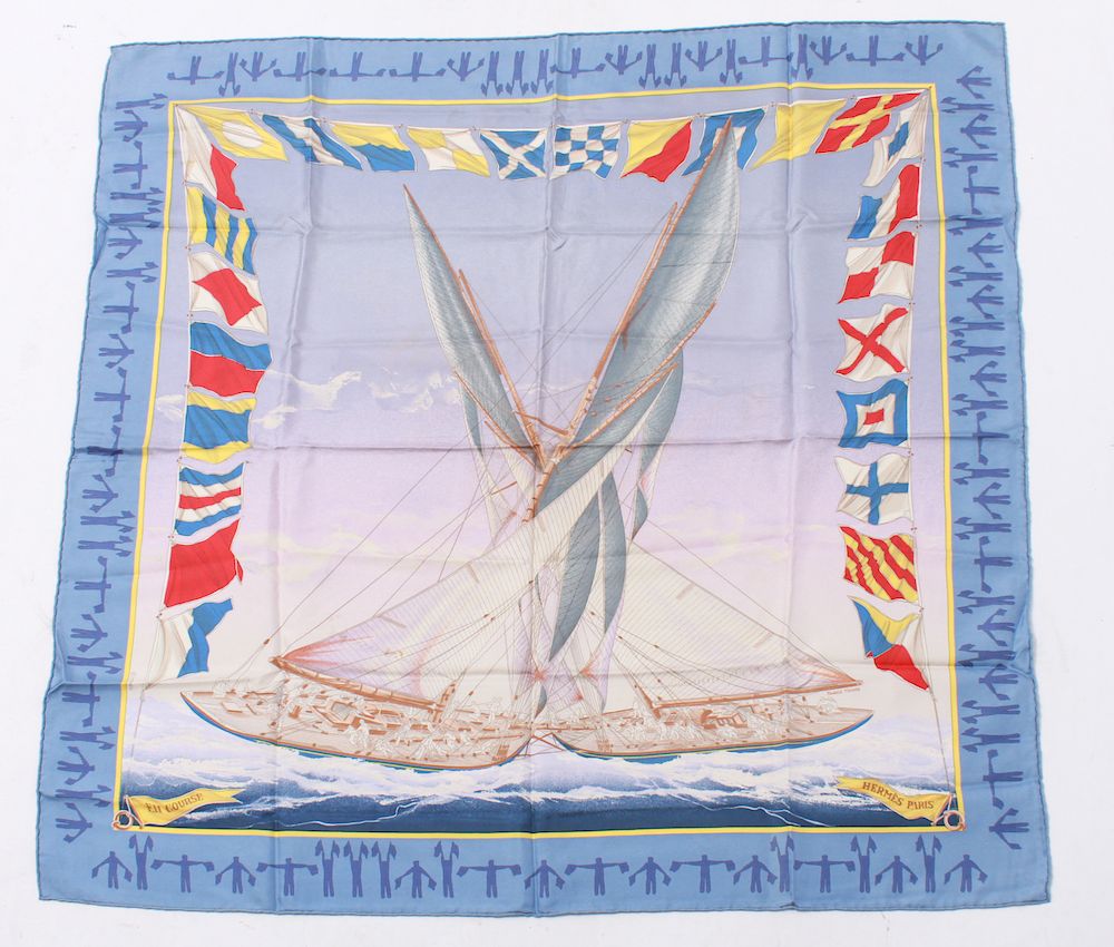 Appraisal: Hermes En Course Silk Scarf Hermes silk scarf En Course