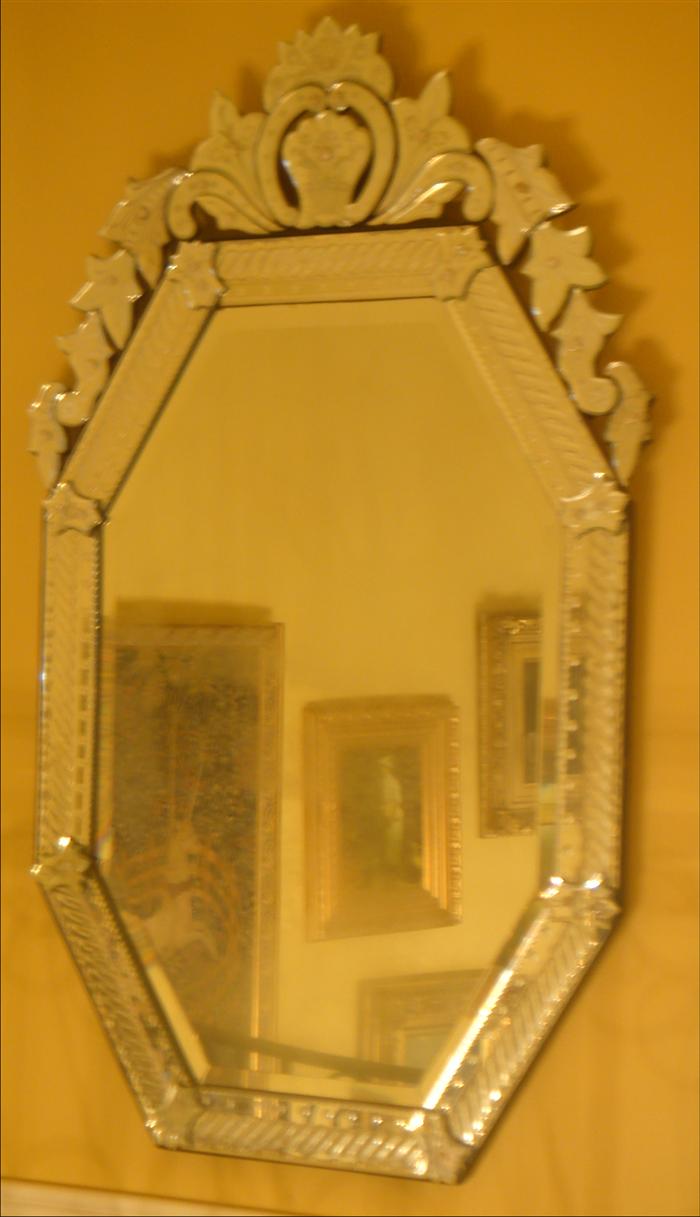 Appraisal: Beveled etched Venetian style wall mirror h w Estimate -