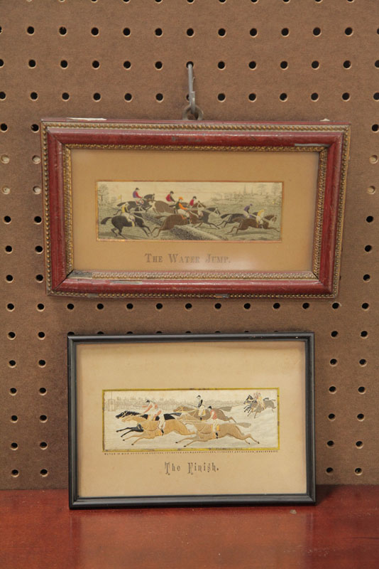 Appraisal: TWO FRAMED STEVENGRAPHS ''The Water Jump'' mounted with title on