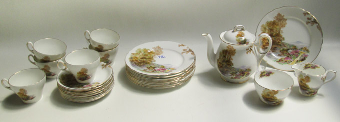 Appraisal: SHELLEY HEATHER PORCELAIN DESSERT SET twenty-six pieces comprised of teapot