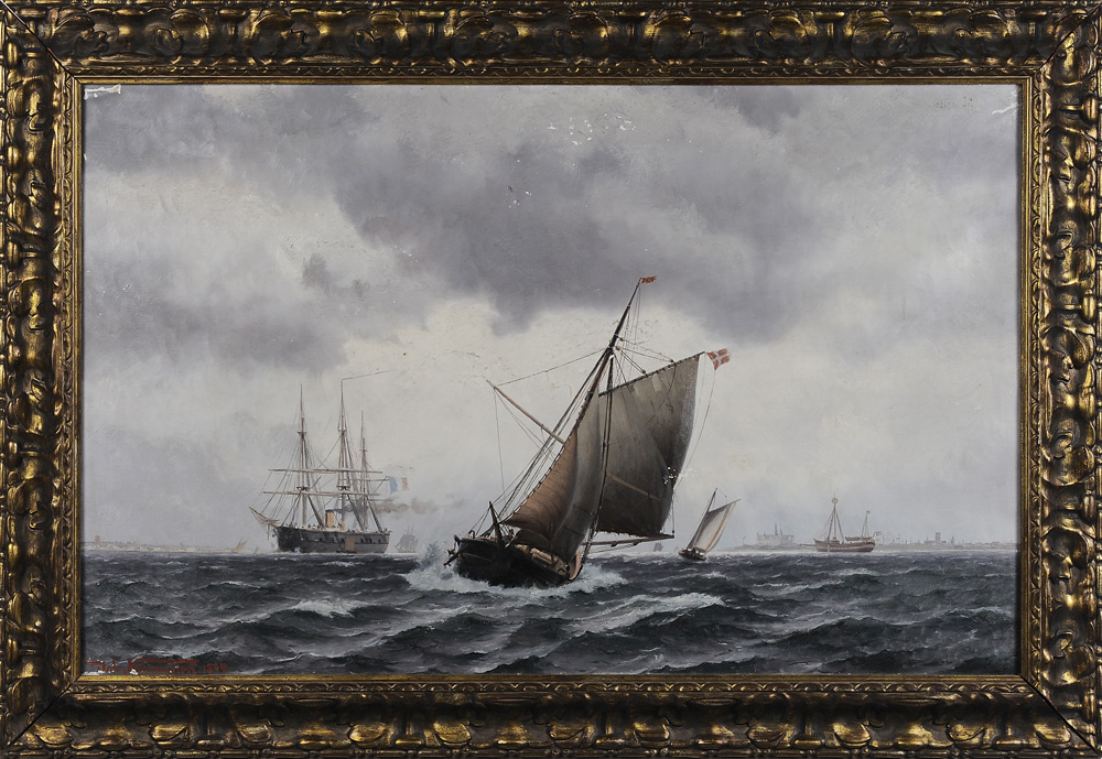 Appraisal: Johan Jens Neumann Danish - Harbor Scene ships and sailing