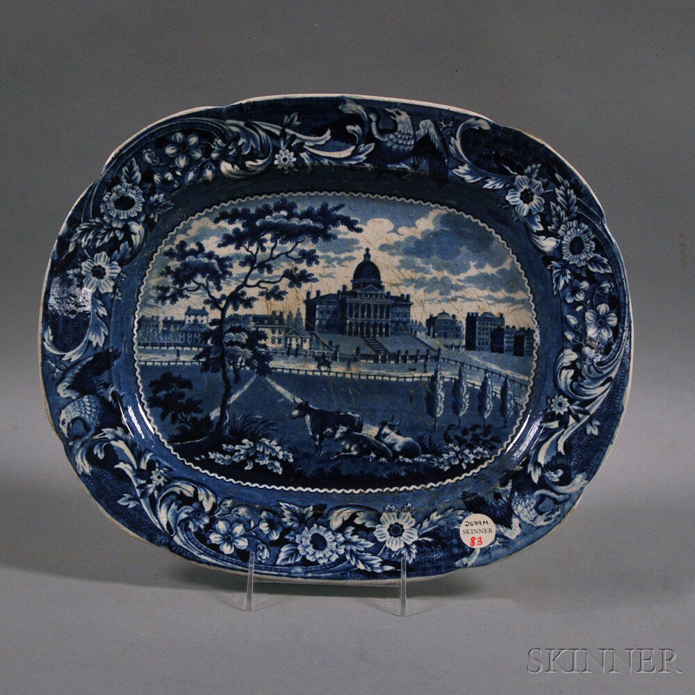 Appraisal: Historical Transfer-decorated Staffordshire Pottery Boston State House Platter Joseph Stubbs