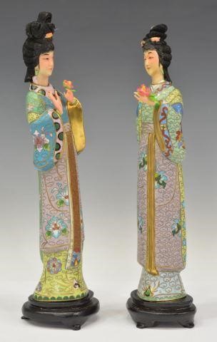 Appraisal: lot of Chinese Cloisonne enamel figures both with wood stand