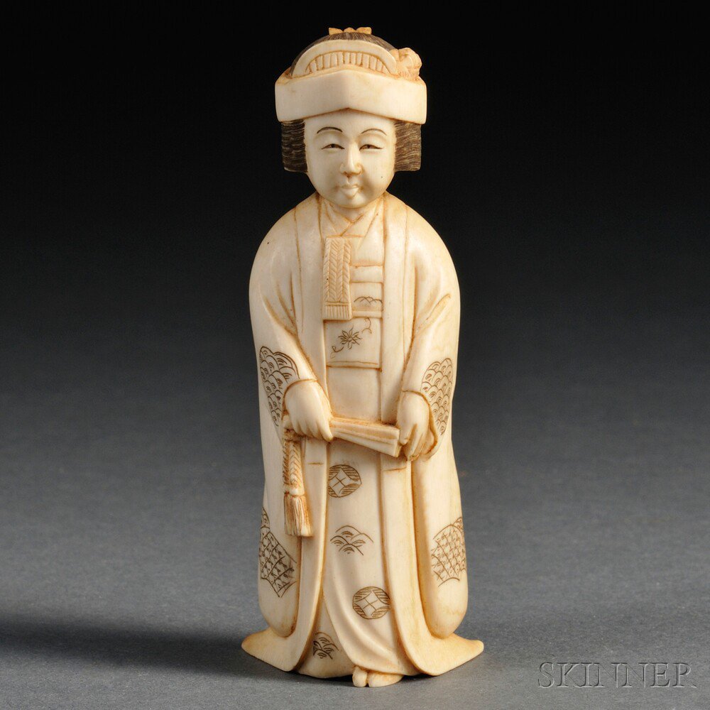 Appraisal: Ivory Okimono of a Woman Japan th th century standing