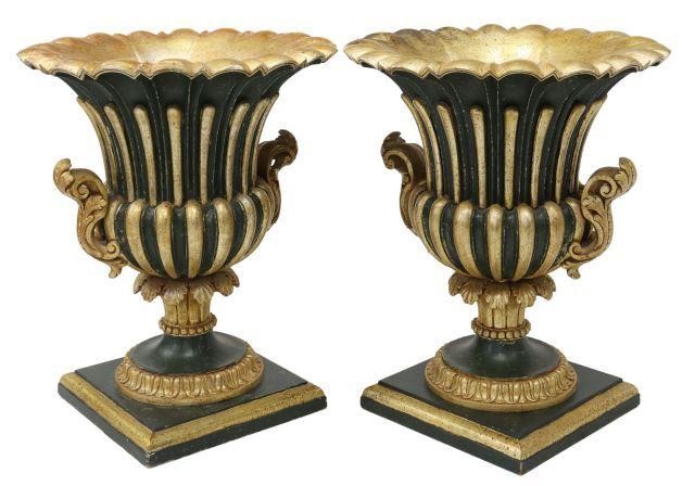 Appraisal: pair Italian Classical style parcel gilt and painted wood urn-form