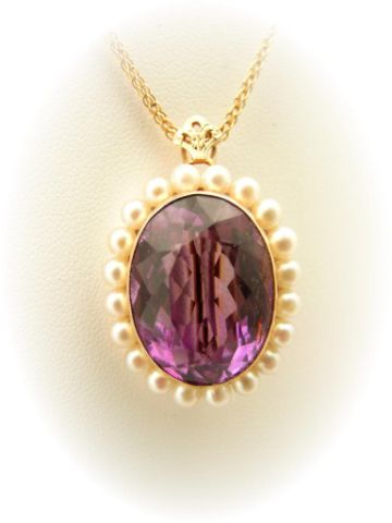 Appraisal: k yellow gold amethyst and pearl pendant pin on chain