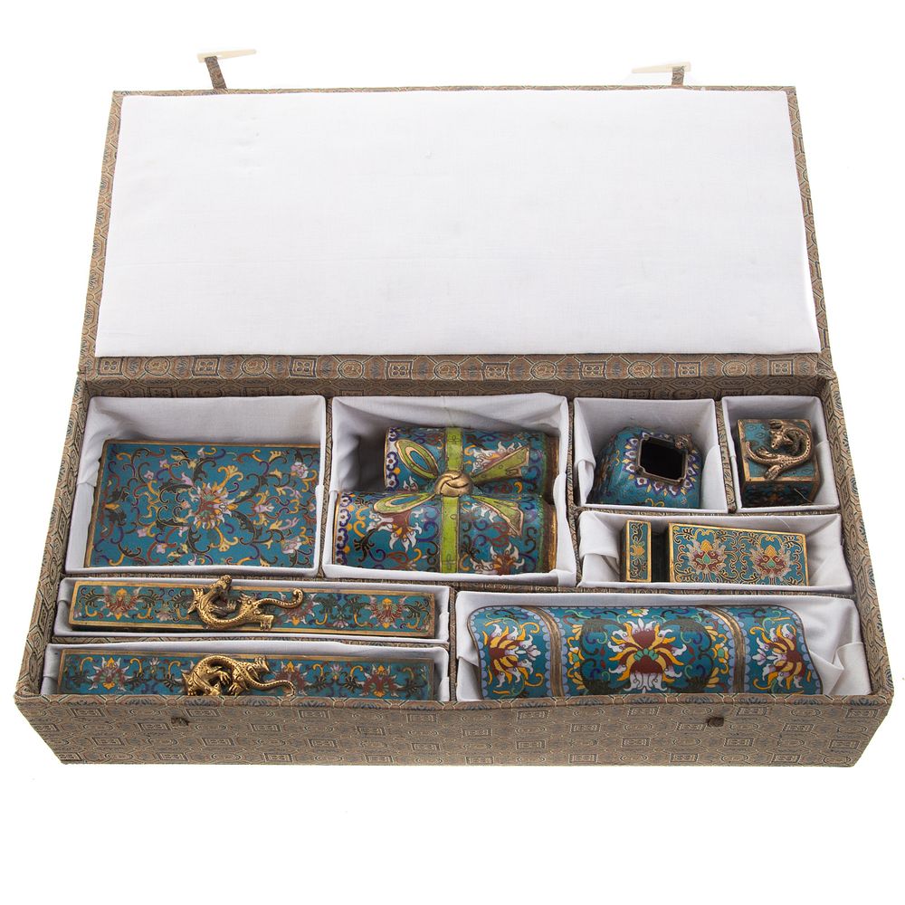 Appraisal: Chinese Cloisonne Gilt Bronze Scholar's Set Late th early th