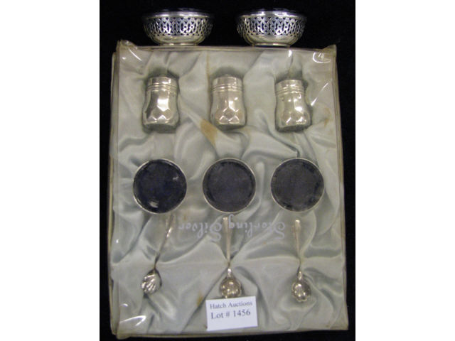 Appraisal: Sterling Silver Salt Pepper Lot boxed trio set with spoons