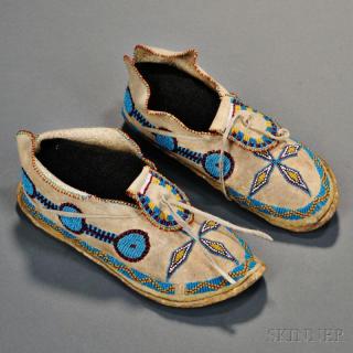 Appraisal: Apache Beaded Hide Youth's Moccasins c late th century with