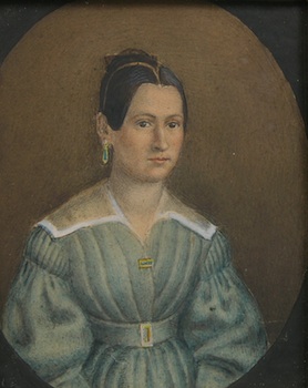 Appraisal: An Unsigned Miniature Watercolor Portrait of a Woman An unsigned