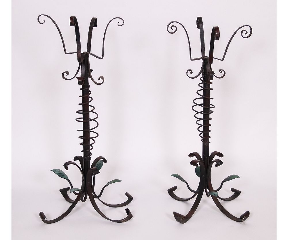 Appraisal: Pair Art Nouveau Plant Stands Pair of Art Nouveau wrought