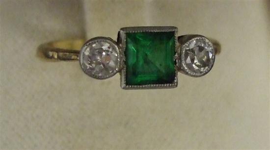 Appraisal: Emerald and diamond three stone ring