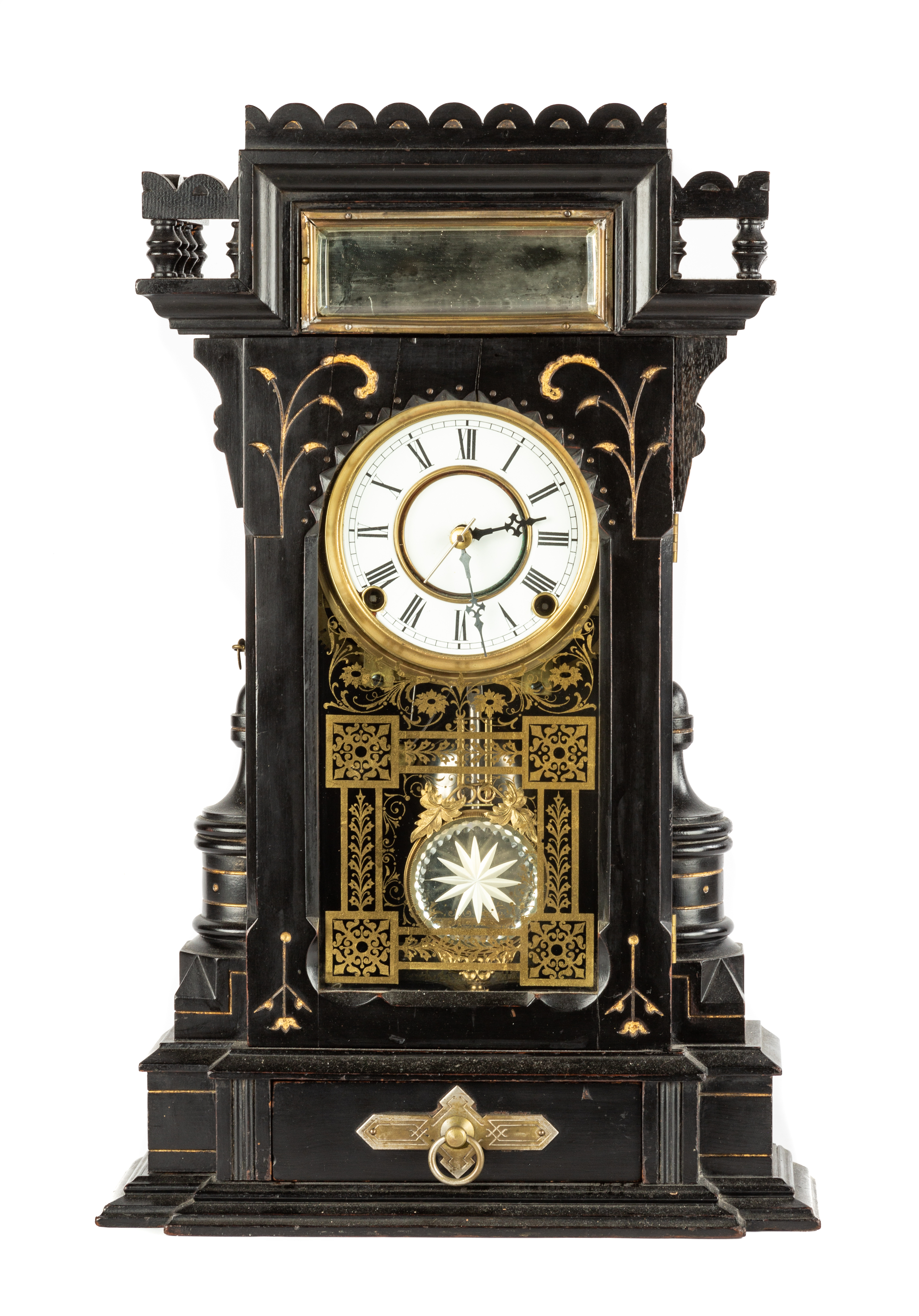 Appraisal: F KROEBER LEHIGH SHELF CLOCK th century Ebonized case Original