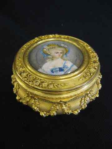 Appraisal: French Bronze Dresser Box with Miniatureprotrait on ivory of lady