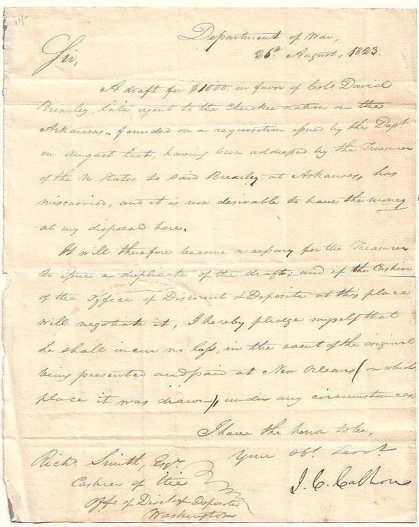 Appraisal: CALHOUN JOHN C Letter Signed J C Calhoun as Secretary