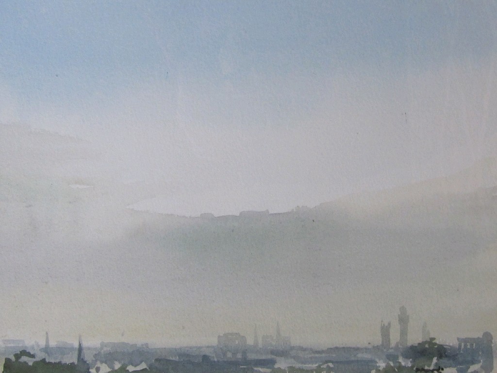 Appraisal: ERNEST BURNETT HOOD - Watercolour 'Glasgow City Skyscape' signed recto