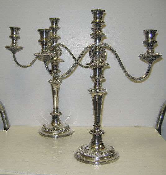 Appraisal: PAIR OF ENGLISH SILVER ON COPPER CANDELABRA Each Georgian style