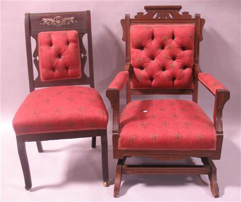 Appraisal: TWO SIMILAR VICTORIAN STYLE MAHOGANY CHAIRS Red upholstery - h