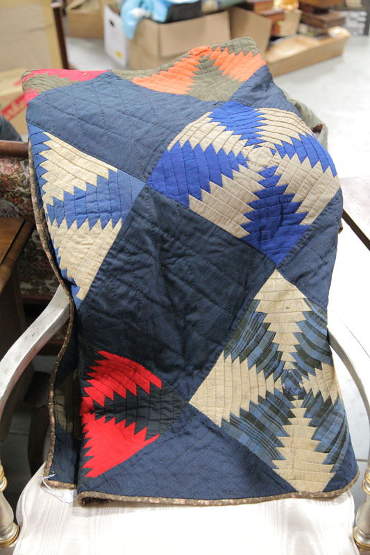 Appraisal: PIECED QUILT Amish early th century Polychrome wool quilt in