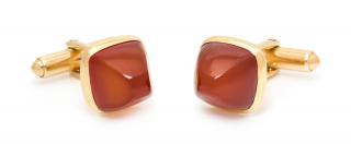 Appraisal: A Pair of Yellow Gold and Carnelian Cufflinks Larter Sons